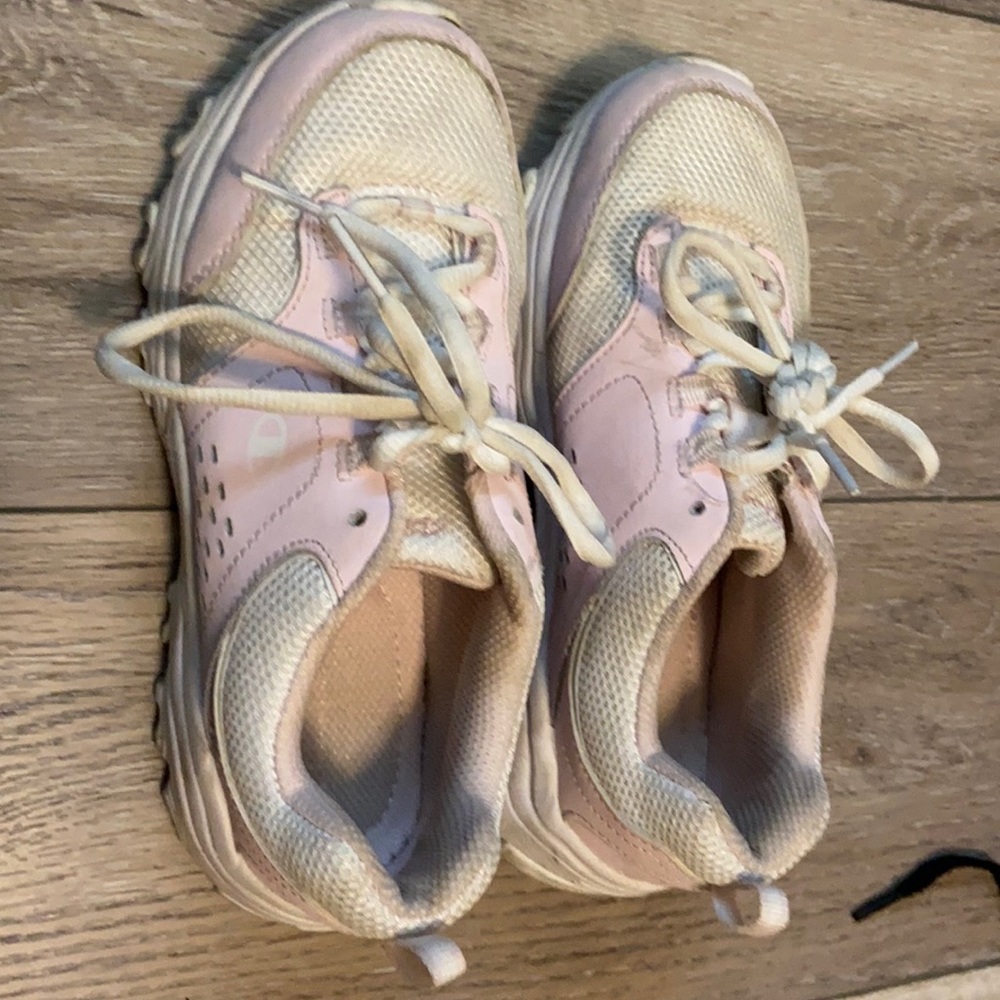 Pink and white Champion shoes